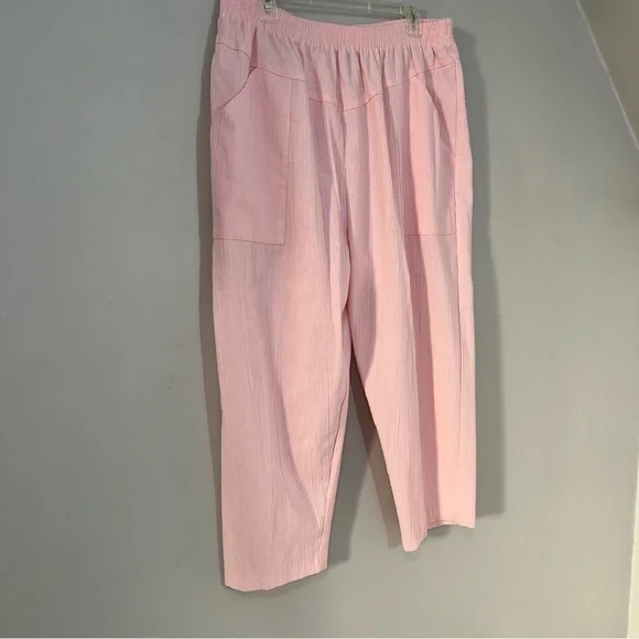 Vintage ballerina pink elastic waist cotton blend comfy lightweight ankle pants - Picture 5 of 14